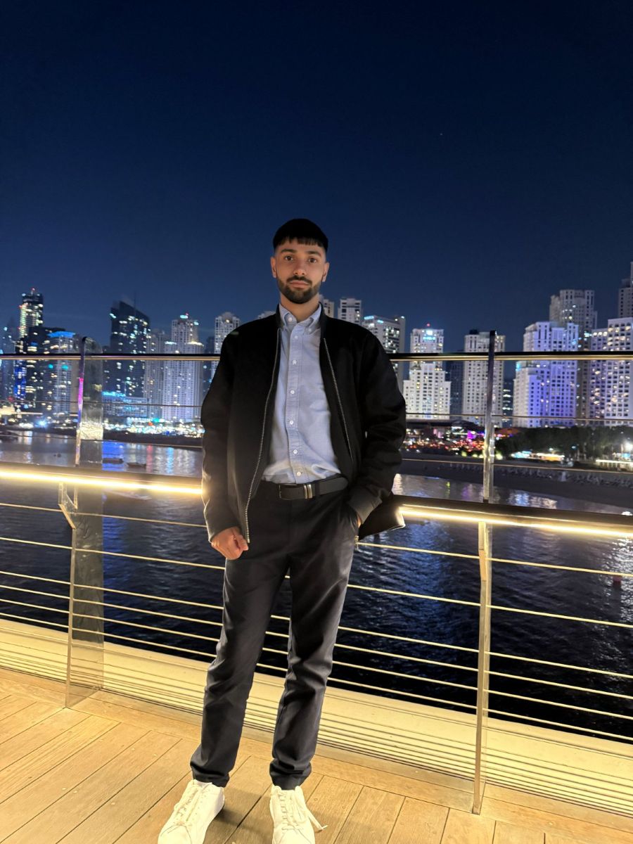 Nawid Ensaf, growth operator and deal partner, on a waterfront terrace in Dubai
